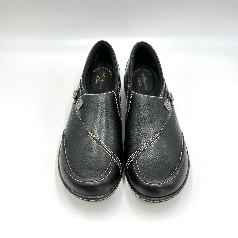 7N 7 N NARROW Clarks Women's Ashland Lane Q Black Leather Slip On Loafers Shoes‎